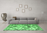 Machine Washable Abstract Emerald Green Modern Rug, wshabs5194emgrn