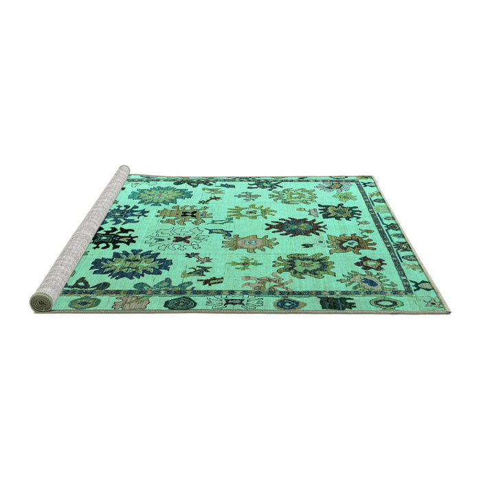 Sideview of Machine Washable Abstract Turquoise Modern Area Rugs, wshabs5194turq