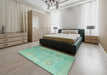 Abstract AquaMarine Green Modern Rug in a Bedroom, abs5195