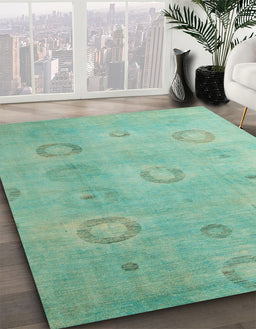 Abstract AquaMarine Green Modern Rug in Family Room, abs5195