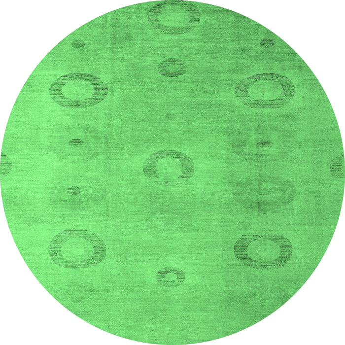 Round Machine Washable Abstract Emerald Green Modern Area Rugs, wshabs5195emgrn
