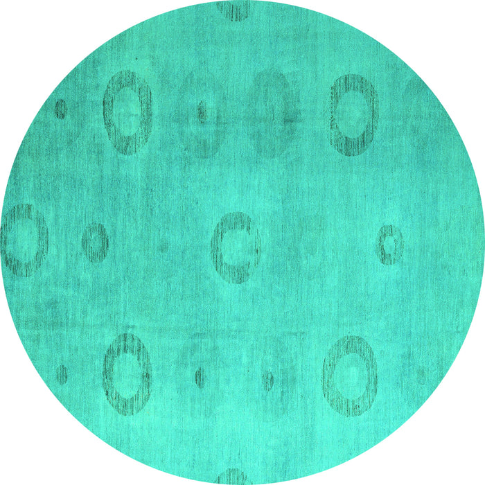 Round Machine Washable Abstract Turquoise Modern Area Rugs, wshabs5195turq