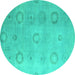 Round Machine Washable Abstract Turquoise Modern Area Rugs, wshabs5195turq