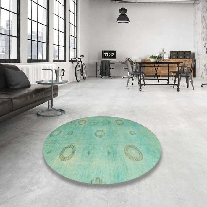 Round Abstract AquaMarine Green Modern Rug in a Office, abs5195