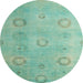 Round Machine Washable Abstract Medium Aqua Marine Green Rug, wshabs5195