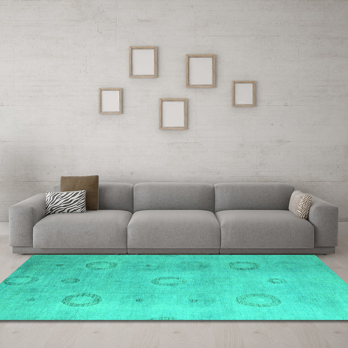 Machine Washable Abstract Turquoise Modern Area Rugs in a Living Room,, wshabs5195turq