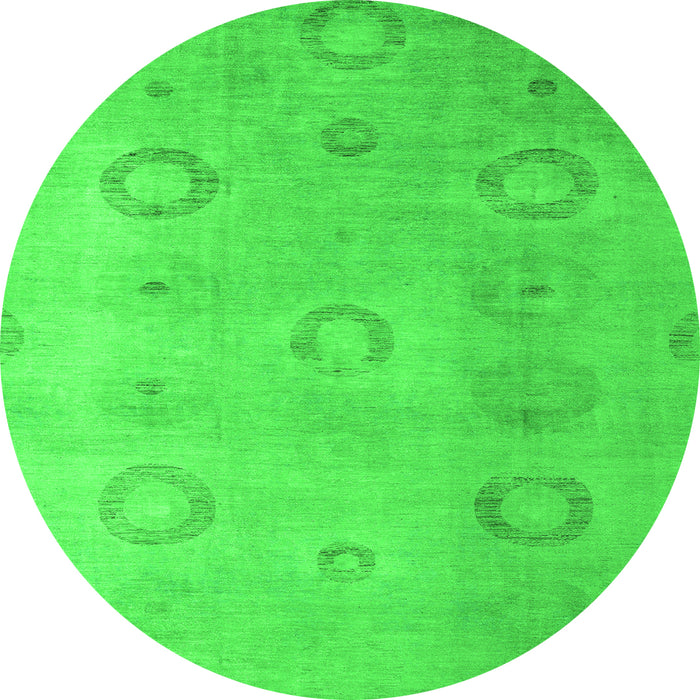 Round Machine Washable Abstract Green Modern Area Rugs, wshabs5195grn