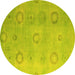 Round Abstract Yellow Modern Rug, abs5195yw