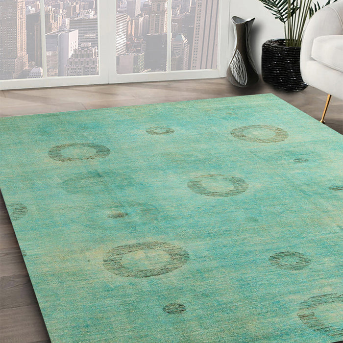 Machine Washable Abstract Medium Aqua Marine Green Rug in a Family Room, wshabs5195