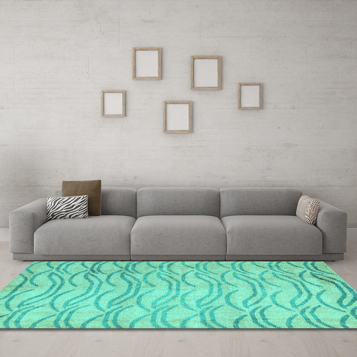 Machine Washable Solid Turquoise Modern Area Rugs in a Living Room,, wshabs5196turq