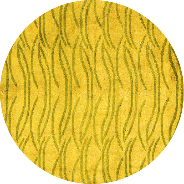 Round Machine Washable Solid Yellow Modern Rug, wshabs5196yw