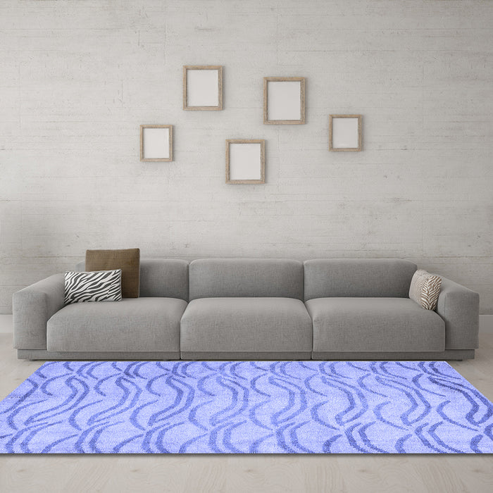 Machine Washable Solid Blue Modern Rug in a Living Room, wshabs5196blu