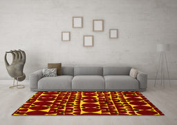Machine Washable Abstract Yellow Modern Rug in a Living Room, wshabs5198yw