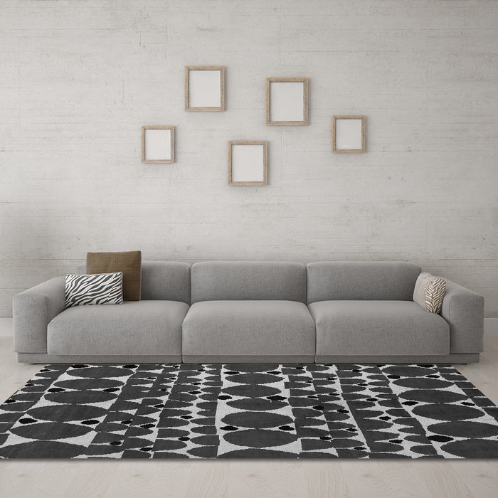 Machine Washable Abstract Gray Modern Rug in a Living Room,, wshabs5198gry