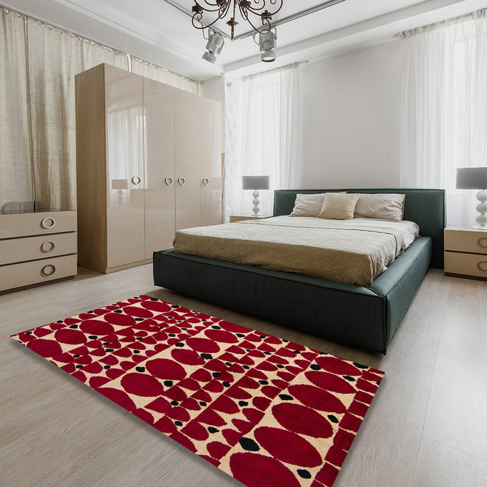 Machine Washable Abstract Light Copper Gold Rug in a Bedroom, wshabs5198