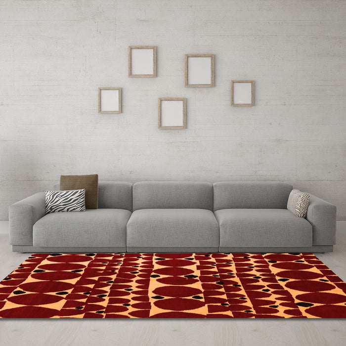 Machine Washable Abstract Orange Modern Area Rugs in a Living Room, wshabs5198org