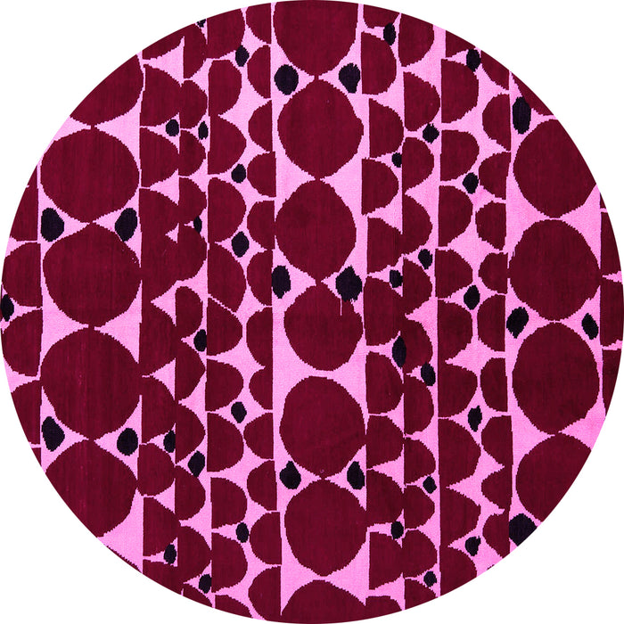 Round Machine Washable Abstract Pink Modern Rug, wshabs5198pnk