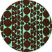 Round Machine Washable Abstract Turquoise Modern Area Rugs, wshabs5198turq