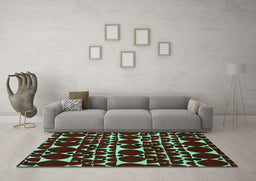 Machine Washable Abstract Turquoise Modern Area Rugs in a Living Room,, wshabs5198turq