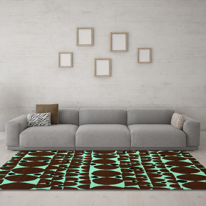 Machine Washable Abstract Turquoise Modern Area Rugs in a Living Room,, wshabs5198turq