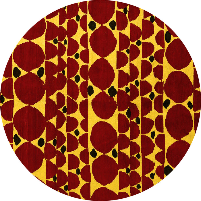 Round Machine Washable Abstract Yellow Modern Rug, wshabs5198yw