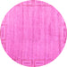 Round Machine Washable Abstract Pink Modern Rug, wshabs5199pnk