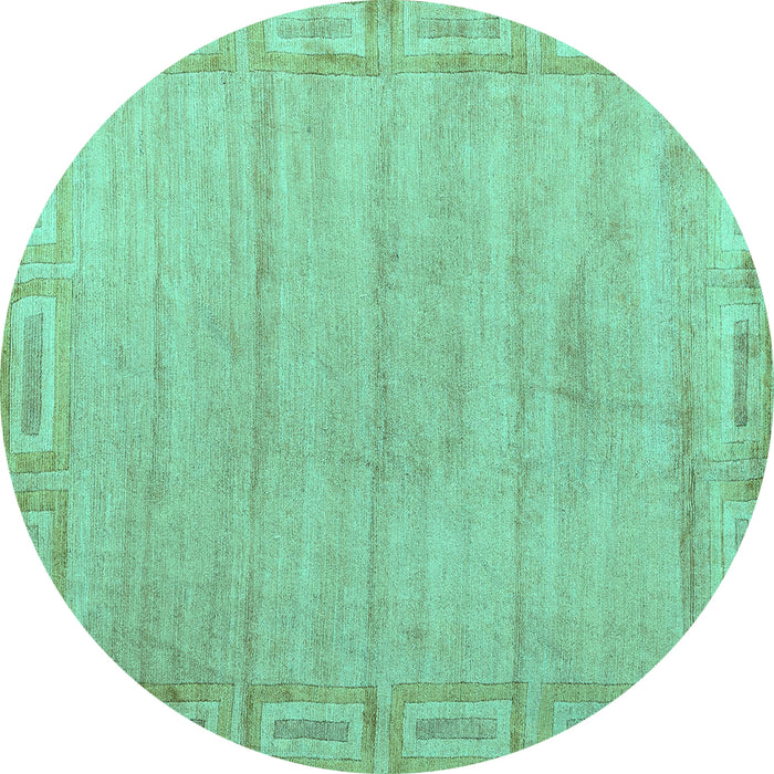 Round Machine Washable Abstract Turquoise Modern Area Rugs, wshabs5199turq