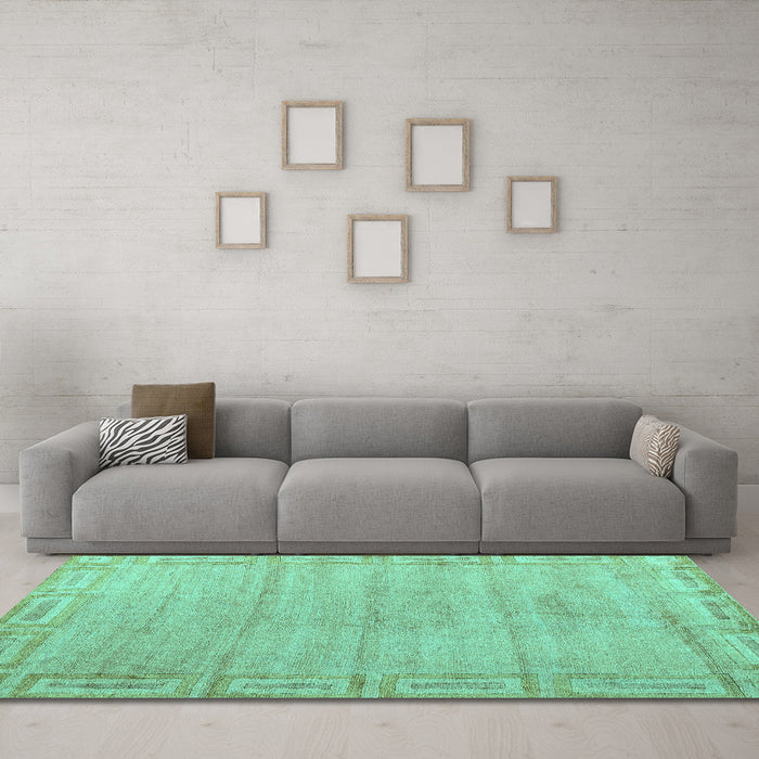 Machine Washable Abstract Turquoise Modern Area Rugs in a Living Room,, wshabs5199turq