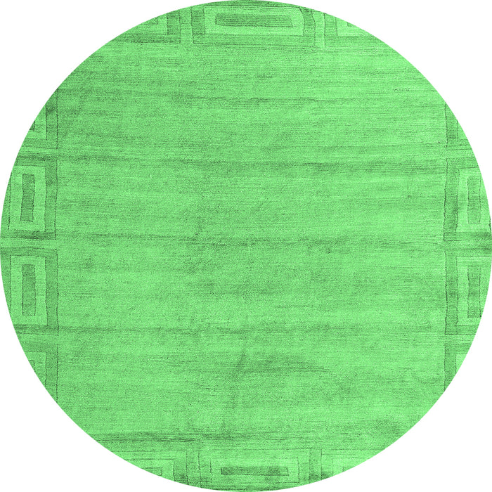 Round Machine Washable Abstract Emerald Green Modern Area Rugs, wshabs5199emgrn