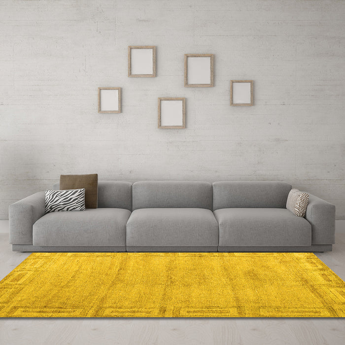 Machine Washable Abstract Yellow Modern Rug in a Living Room, wshabs5199yw