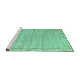 Sideview of Machine Washable Abstract Turquoise Modern Area Rugs, wshabs5199turq