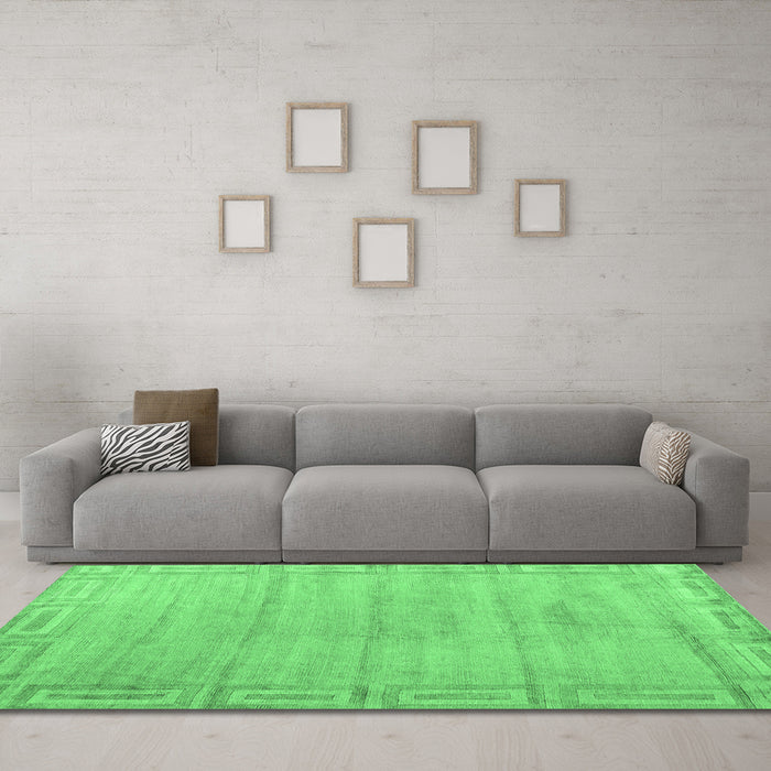 Machine Washable Abstract Emerald Green Modern Area Rugs in a Living Room,, wshabs5199emgrn