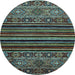 Round Southwestern Light Blue Country Rug, abs519lblu