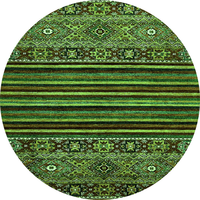Round Machine Washable Southwestern Green Country Area Rugs, wshabs519grn