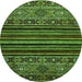 Round Machine Washable Southwestern Green Country Area Rugs, wshabs519grn