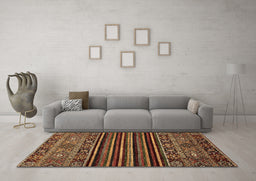Machine Washable Southwestern Brown Country Rug in a Living Room,, wshabs519brn