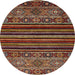 Round Abstract Orange Brown Southwestern Rug, abs519