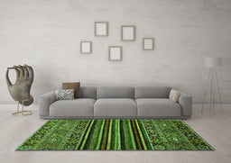 Machine Washable Southwestern Green Country Area Rugs in a Living Room,, wshabs519grn