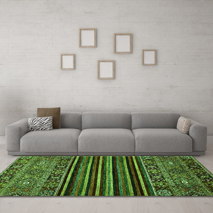 Machine Washable Southwestern Green Country Area Rugs in a Living Room,, wshabs519grn