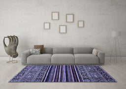 Machine Washable Southwestern Blue Country Rug in a Living Room, wshabs519blu