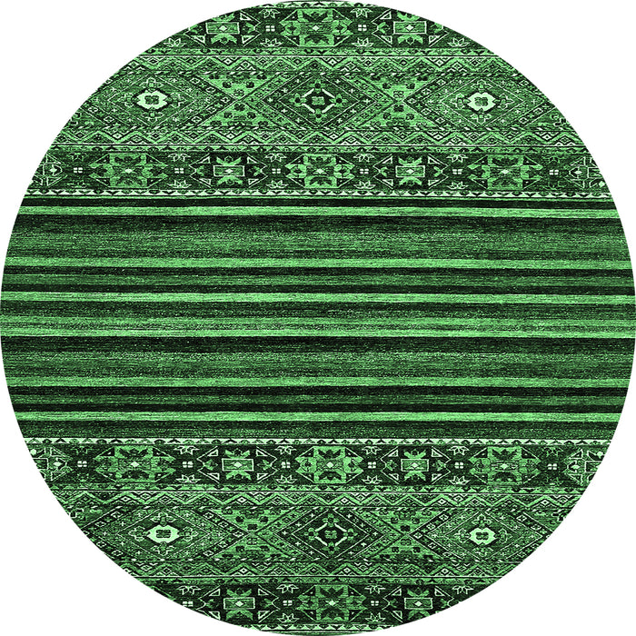 Round Machine Washable Southwestern Emerald Green Country Area Rugs, wshabs519emgrn