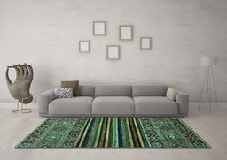 Machine Washable Southwestern Turquoise Country Area Rugs in a Living Room,, wshabs519turq