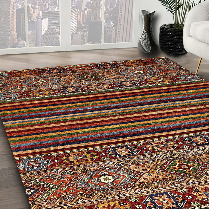 Abstract Orange Brown Southwestern Rug in Family Room, abs519