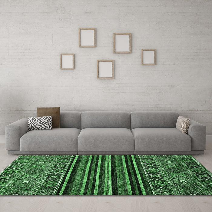 Machine Washable Southwestern Emerald Green Country Area Rugs in a Living Room,, wshabs519emgrn
