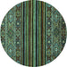 Round Southwestern Turquoise Country Rug, abs519turq