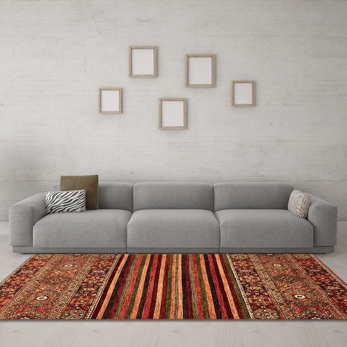Machine Washable Southwestern Orange Country Area Rugs in a Living Room, wshabs519org