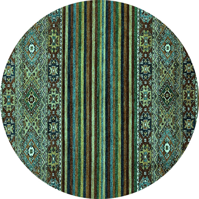 Round Machine Washable Southwestern Turquoise Country Area Rugs, wshabs519turq