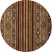 Round Machine Washable Southwestern Brown Country Rug, wshabs519brn