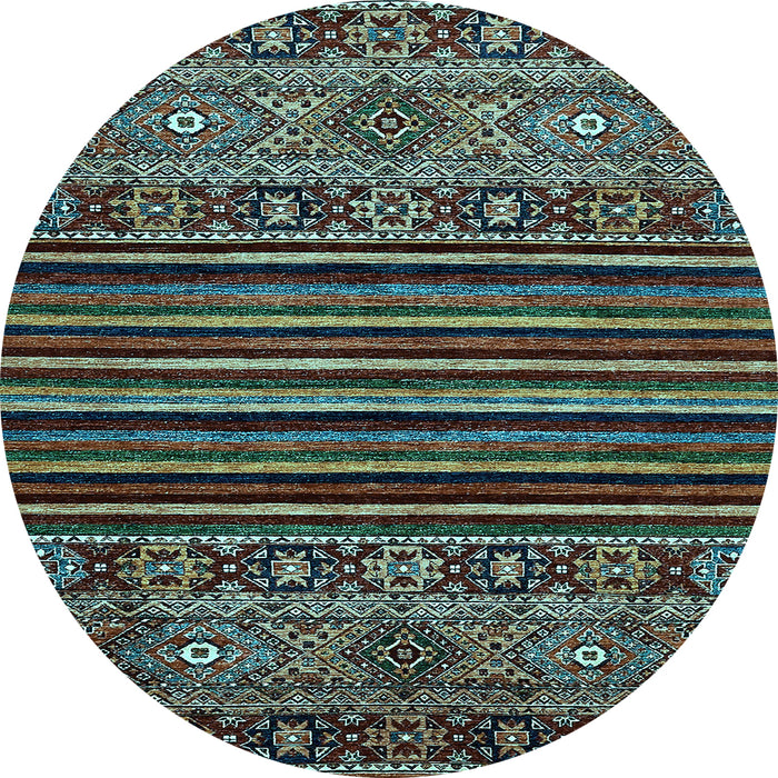 Round Machine Washable Southwestern Light Blue Country Rug, wshabs519lblu
