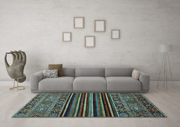 Machine Washable Southwestern Light Blue Country Rug in a Living Room, wshabs519lblu